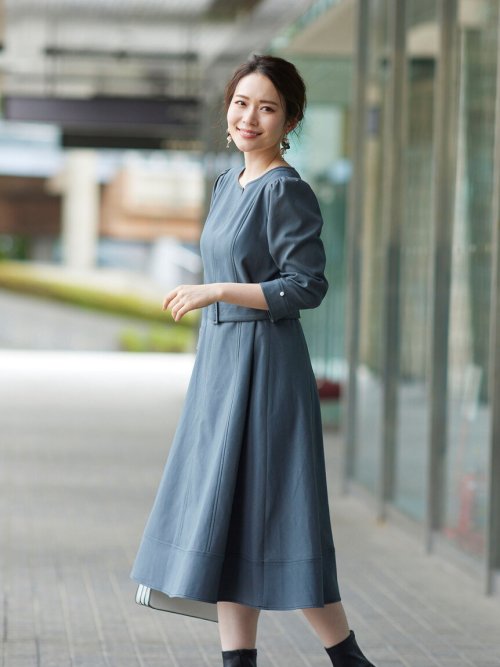 セール 追加生産 デニムシャンブレー配色ステッチワンピース 洗濯機で洗える クイーンズコート Queens Court Magaseek