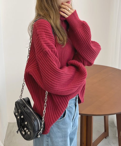 ニット タートルネック タートルニット ニット ハイネック バルーンスリーブ ぽわん袖 プルオーバー トップス オレンジ ピンク イエロー パープル ブルー フューティアランド Futier Land Magaseek