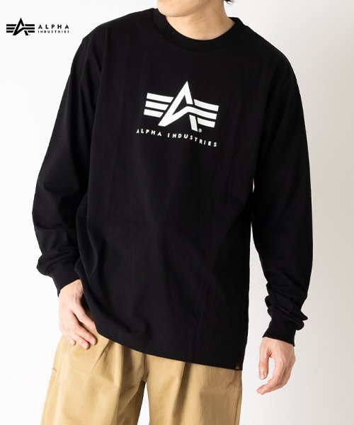 ALPHA INDUSTRIES(アルファインダストリーズ)/【ALPHA】　アルファ　FLYING A－MARK プリント　長袖Tシャツ/ブラック