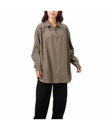 MAC HOUSE(women)(マックハウス（レディース）)/NAVY ネイビー USAコットン スキッパーシャツ 132－6400/ブラウン