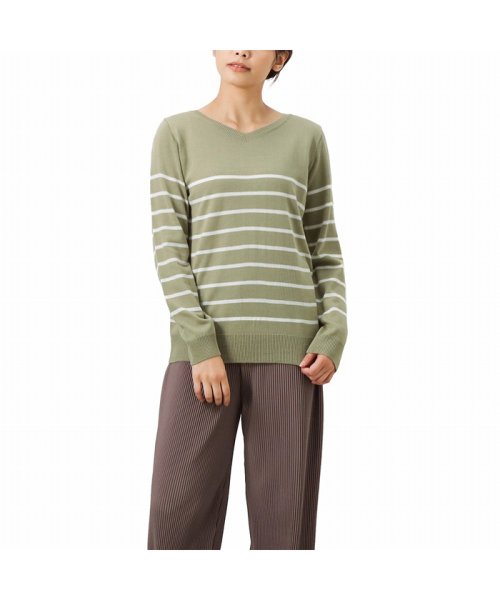 Navy ネイビー 12gパネルボーダーvネックプルオーバー 112 マックハウス レディース Mac House Women Magaseek