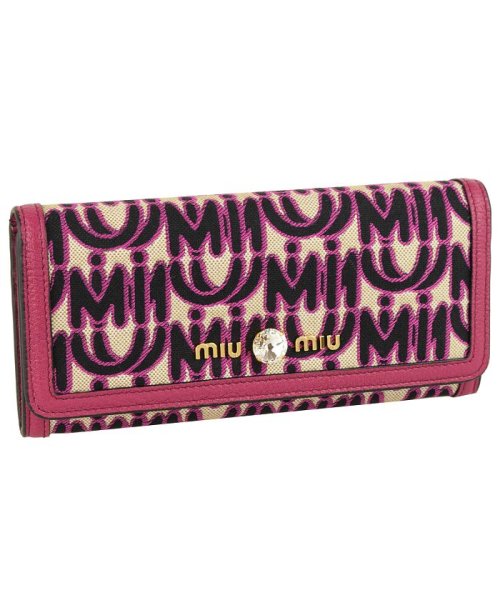 MIUMIU(ミュウミュウ)/【MiuMiu(ミュウミュウ)】MiuMiu ミュウミュウ MADRAS 二つ折り 長財布/FUXIA