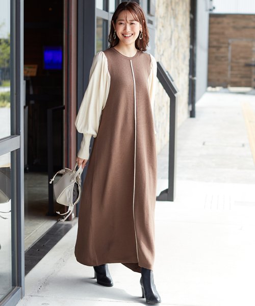 セール 選べる2サイズ 2タイプ 配色ニットロングワンピース バブ Bab Magaseek