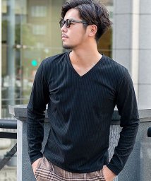 キャバリア Cavaria Cavaria ストライプテレコvネック長袖tシャツ メンズ ストライプ テレコ ロンt トップス インナー 無地 ストレッチ 伸縮性 秋 冬 B Magaseek