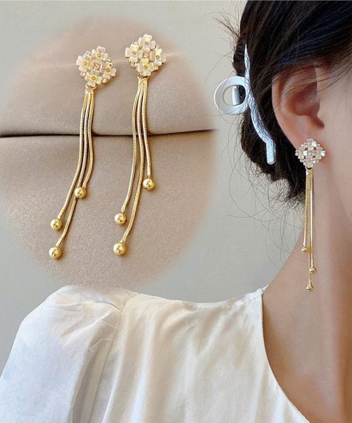 セール ロングピアス 花 レディース 人気アクセサリー 揺れる パーティー 結婚式 かわいい キラキラ セイヘイショップ Seiheishop Magaseek