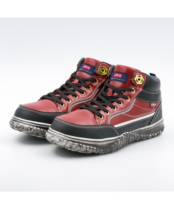 フットプレイス メンズ スニーカー EDWIN 作業靴 軽作業 安全靴 ハイカット カジュアル FS−ESM102 メンズ レッド 28.0cm 【FOOT PLACE】