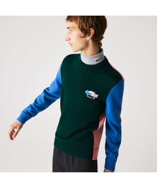 LACOSTE Mens(ラコステ　メンズ)/パネル配色エシカルウールニットセーター/グリーン