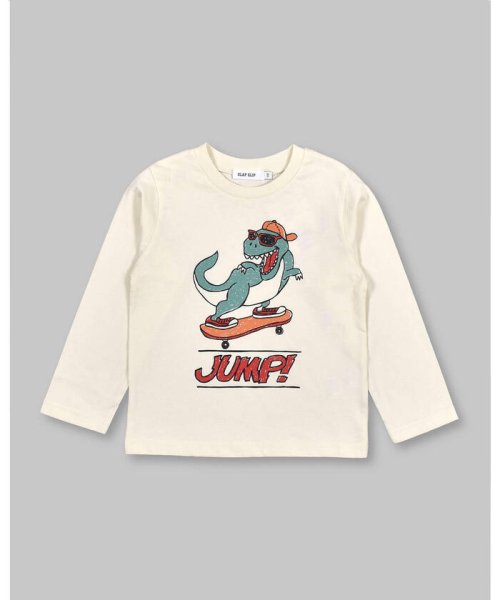 SLAP SLIP(スラップスリップ)/恐竜 くま ピザ 長袖 Tシャツ (80~130cm)/オフホワイト