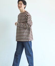 coca(コカ)/ハリ感ボーダーボートネックTシャツ/BROWN