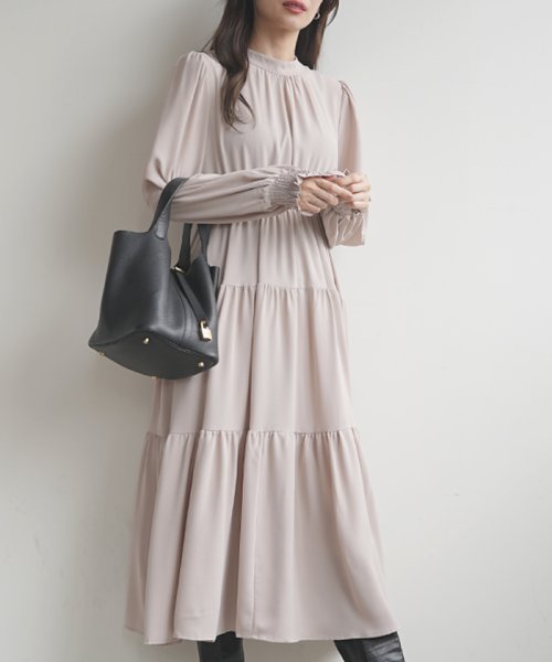 セール フューティアランド Futier Land ワンピース ロング丈 マキシ丈 バルーン袖 ティアード バルーンスリーブ フリル フレア オケージョン 韓国 ファッション バルーン袖ティアードロングワンピ Magaseek