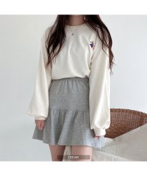 1111clothing(ワンフォークロージング)/クマ 刺繍 ロンt メンズ 長袖tシャツ レディース ◆クマ ワンポイント刺繍 プルオーバー◆ トップス 長袖 カットソー 薄手 トロミ素材 スウェット 低身長/クリーム