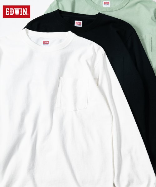 EDWIN(EDWIN)/【EDWIN】 エドウィン 無地 ポケット付き 長袖Tシャツ　ベーシックシリーズ/ホワイト