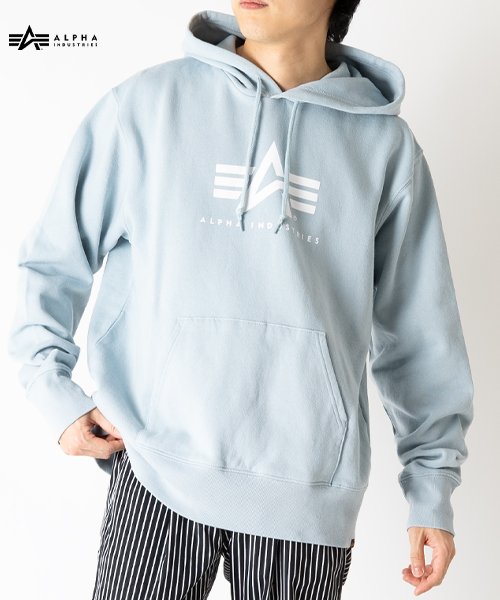 ALPHA INDUSTRIES(アルファインダストリーズ)/【ALPHA】 アルファ A－MARK プリント 長袖プルパーカー/ブルーグレイ