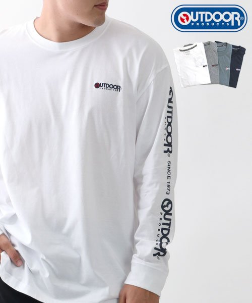 MARUKAWA(大きいサイズのマルカワ)/【OUTDOOR PRODUCTS】アウトドアプロダクツ 大きいサイズ 長袖 袖 ロゴ プリント Tシャツ/ホワイト
