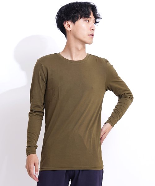 GIORDANO(ジョルダーノ)/GIORDANO/【超保温，超ストレッチ，暖かインナー】Gウォーマー クルーネックロングスリーブTシャツ(G－warmer)/オリーブ