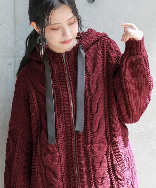 ボリューム袖ケーブルニットパーカー オシャレウォーカー Osharewalker Magaseek ボリューム袖ケーブルニットパーカー オシャレウォーカー Osharewalker Magaseek