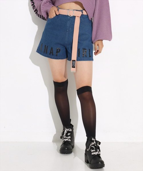 ANAP　GiRL(アナップガール)/ベルト付裾ロゴショートパンツ/ブルー