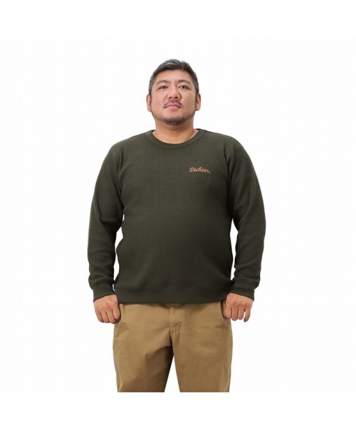 MAC HOUSE(men)(マックハウス（メンズ）)/[大きいサイズ] Dickies ディッキーズ ワッフルワンポイントトレーナー キングサイズ 1474－9715KG/カーキ