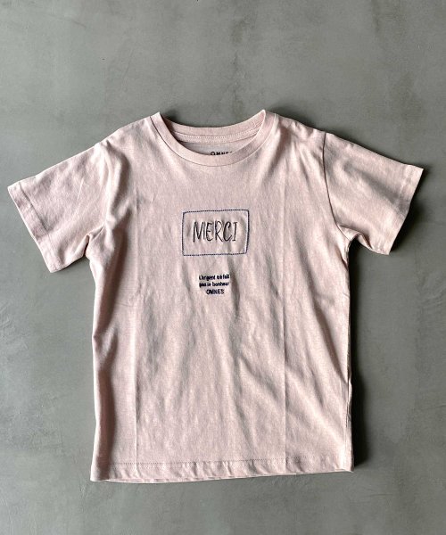 OMNES(オムネス)/【OMNES】キッズ 綿麻カットプリント半袖Tシャツ/ピンク系1