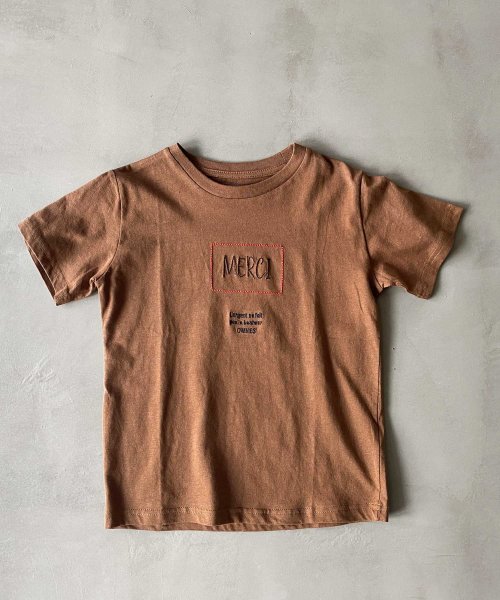OMNES(オムネス)/【OMNES】キッズ 綿麻カットプリント半袖Tシャツ/ブラウン