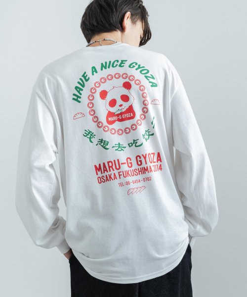 Rocky Monroe(ロッキーモンロー)/プリントTシャツ 長袖 ロンT メンズ レディース 別注 中華 餃子 チャイナ パンダ 飲食店 居酒屋 ルーズ オーバーサイズ ビッグシルエット クルーネック /ホワイト