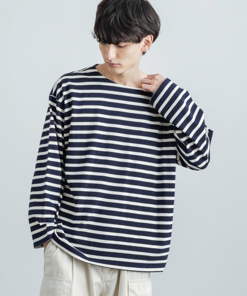 ボーダーtシャツ メンズ レディース ボートネック 長袖カットソー フレンチボーダー バスク生地 10オンス 日本製 ビッグシルエット ボックス オーバーサイズ ロッキーモンロー Rocky Monroe Magaseek