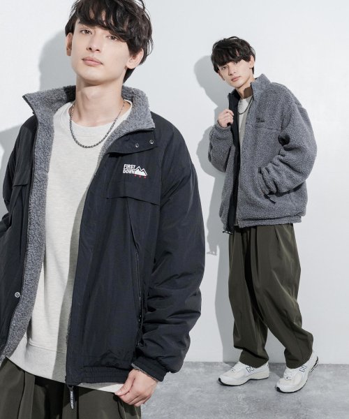 First Down ファーストダウン ボアジャケット ナイロンジャケット リバーシブル ブルゾン メンズ レディース スタンドネック ウインドブレーカー フリ ロッキーモンロー Rocky Monroe Magaseek