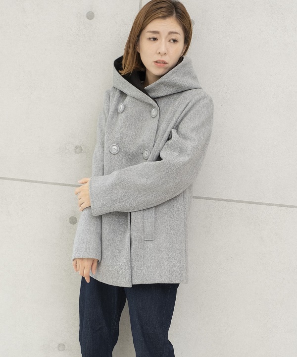 Sale！フードショートコートグレージュ 打ち消し