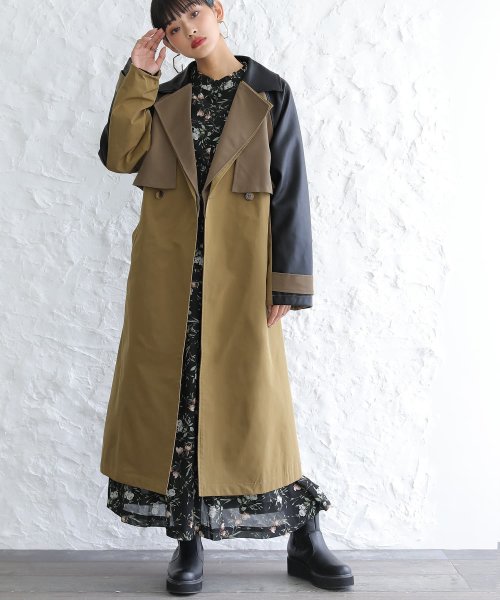 オシャレウォーカー Osharewalker 異素材配色トレンチコート Magaseek