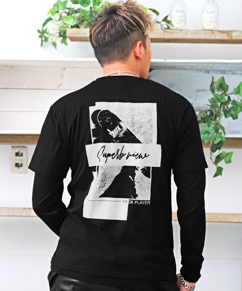 セール フォトプリント長袖 半袖アンサンブルtシャツ Tシャツ 半袖 長袖 メンズ アンサンブル レイヤード 2枚組 セット ラグスタイル Luxstyle Magaseek