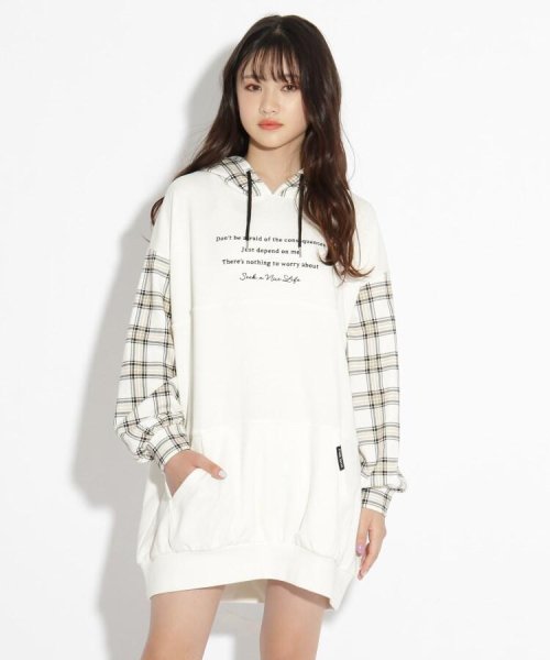 フードチェック切替ミニワンピース ピンク ラテ Pink Latte Magaseek