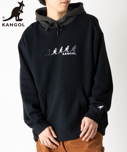KANGOL(KANGOL)/【KANGOL】 カンゴール 5連刺繍 デザイン　長袖プルパーカー/ブラック