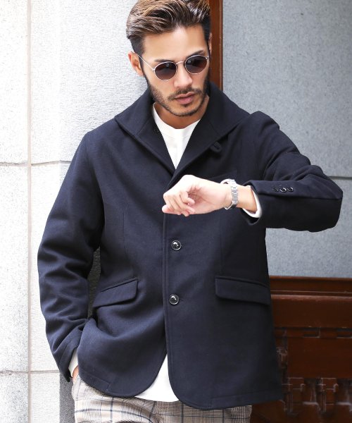 セール メルトン シングルpコート スタンドカラージャケット ウール コート Pコート イタリアンカラー メンズ ジャケット ショート アウター 細身 ジギーズショップ Jiggys Shop Magaseek