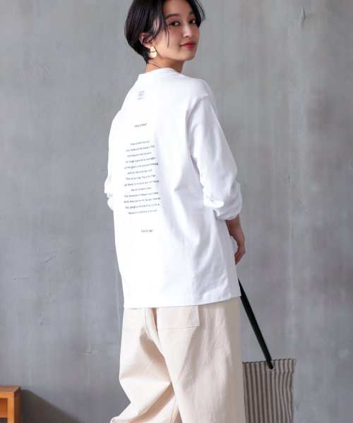 OMNES(オムネス)/【OMNES】ユニセックス バイオ加工 綿100％プリント長袖Tシャツ/ホワイト