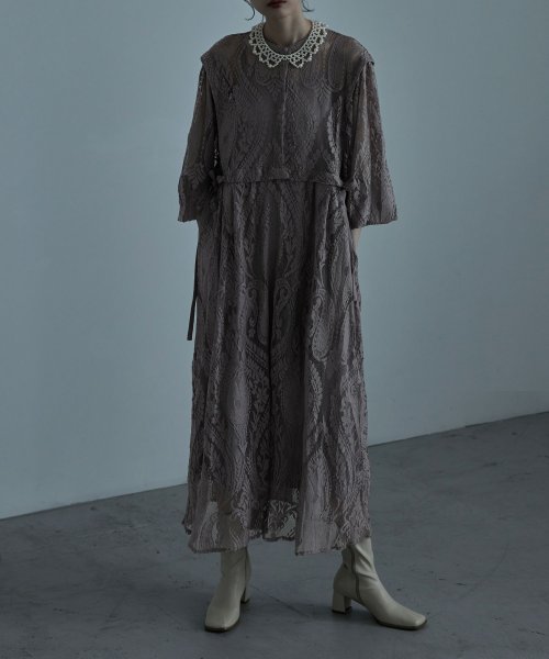 セール 2wayレイヤード風レースドレス ワンピース ワンピ ドレス オケージョン フォーマル レース 長袖 ロング ロングワンピ ロングドレス マキシ オケワンピ 結 エトル Etoll Magaseek
