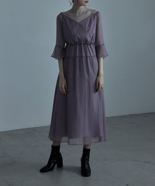 ラメチュールシフォンドレス ワンピース レディース カシュクール シフォンワンピース パーティードレス 楊柳 ワンピ ドレス オケージョン フォーマル 長袖 ロ エトル Etoll Magaseek