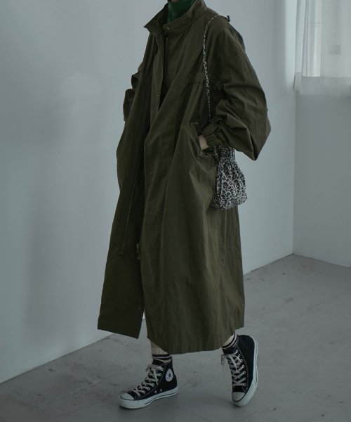 コットンツイルモッズコート アウター コート モッズ スタンドカラー ロングコート ロング 軽アウター ビッグシルエット ゆったり 綿 綿100 ミリタリー エトル Etoll Magaseek
