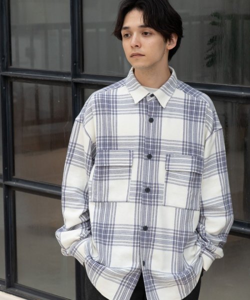 coen(coen)/コットンレーヨンビッグシルエットCPOシャツ/OFFWHITE