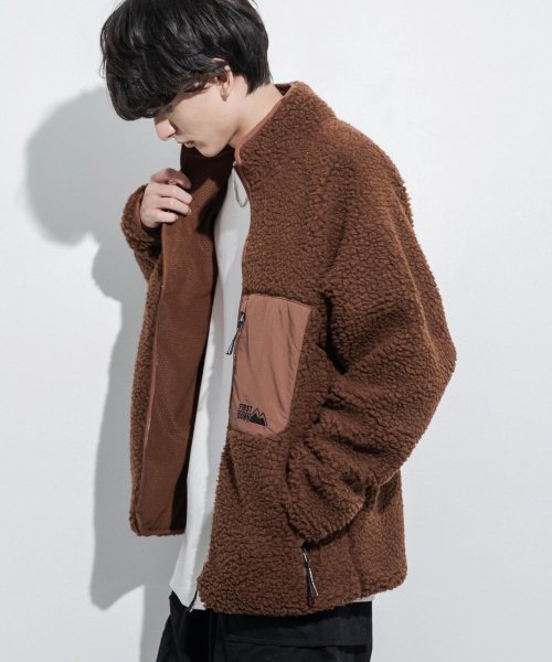 First Down ファーストダウン ボアジャケット メンズ レディース ブルゾン フリース アウトドア キャンプ フェス カジュアル シンプル 無地 総柄 ロッキーモンロー Rocky Monroe Magaseek