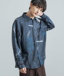 Rocky Monroe(ロッキーモンロー)/総柄シャツ 長袖 メンズ レディース レギュラーカラー カジュアル とろみ グラフィック ビッグシルエット オーバーサイズ ワイド ストレッチ 伸縮性 ストリー/グレー