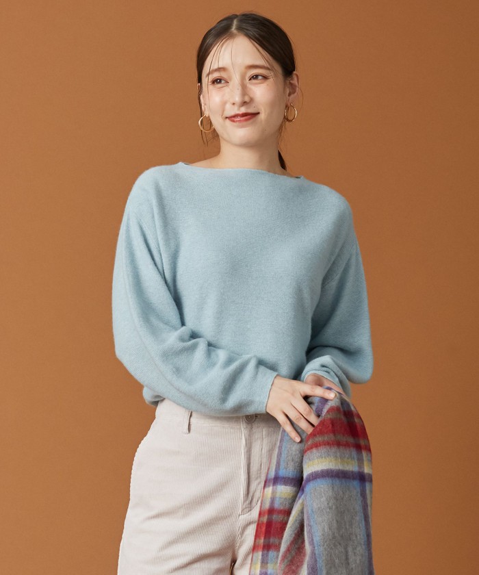 セール】【5色展開・洗える】カシミヤブレンドボートネック ニット