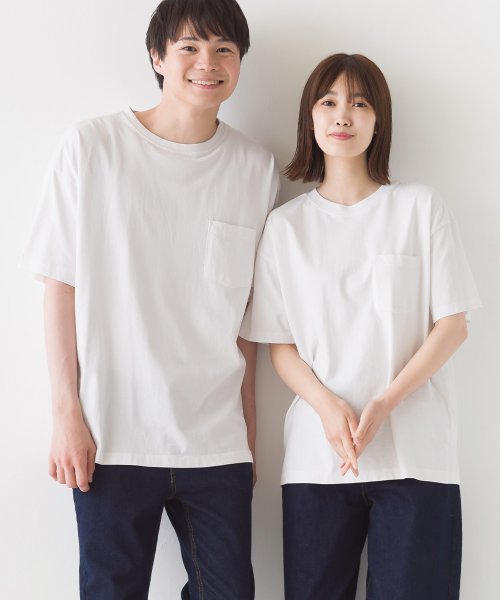 OMNES(オムネス)/【OMNES】ユニセックス 製品洗い ポケット付無地半袖Tシャツ/ホワイト