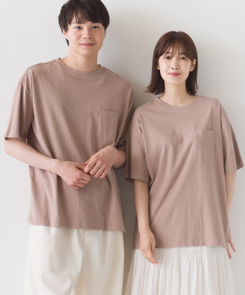 OMNES(オムネス)/【OMNES】ユニセックス 製品洗い ポケット付無地半袖Tシャツ/ピンク