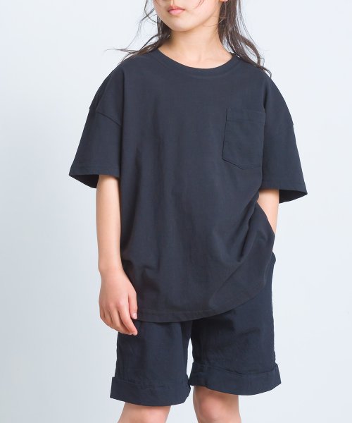 OMNES(オムネス)/【OMNES】キッズ 製品洗いコットンビッグ半袖Tシャツ/ブラック