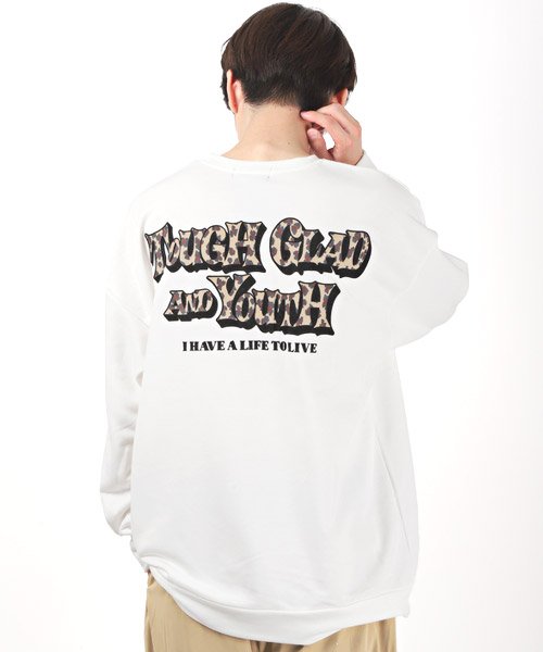 セール ビンテージヒョウ柄ロゴプリント裏毛トレーナー トレーナー メンズ 長袖 スウェット ロゴ プリント ヒョウ柄 レオパード 豹柄 秋冬 ラグスタイル Luxstyle Magaseek