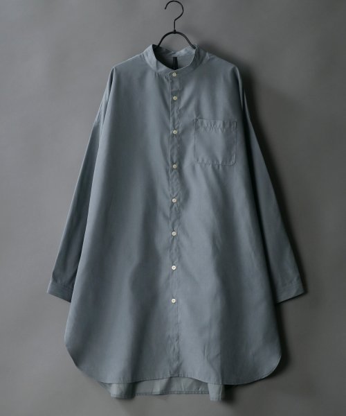 SITRY(SITRY)/【SITRY】Silky Drape Band Collar long Shirt/シルキードレープ バンドカラー ロングシャツ/サックス