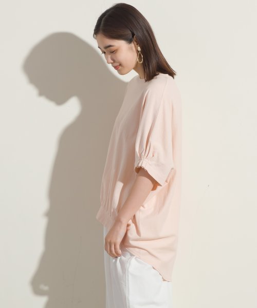 OMNES(オムネス)/【OMNES】梨地裾ギャザー半袖Tシャツ/ライトピンク