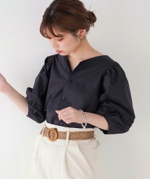 NICE CLAUP OUTLET(ナイスクラップ　アウトレット)/【natural couture】タックギャザーボリューム袖2WAYブラウス/ブラック