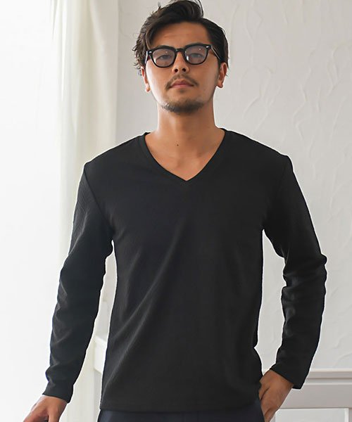 Cavaria ブロックダイヤ柄vネック長袖tシャツメンズトップス カットソー インナー ロンt Vネック ブロック 細身 タイト ストレッチ 秋 冬 B キャバリア Cavaria Magaseek