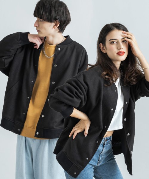 スタジャン メンズ レディース アウター ジャケット ブルゾン ジャンパー ジップアップ 切替 配色 オーバーサイズ ビッグシルエット ゆったり メルトンテック ロッキーモンロー Rocky Monroe Magaseek